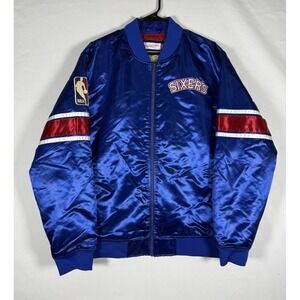 Mitchell & Ness Satin Bomber Jacket Men XL Blue Philadelphia 76ers NBA Insulated